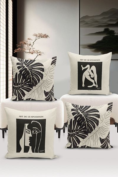 Bertille Home Art Series Double Sided Digital Printed 4-Piece Throw Pillow Case Set (Art Cover Set)