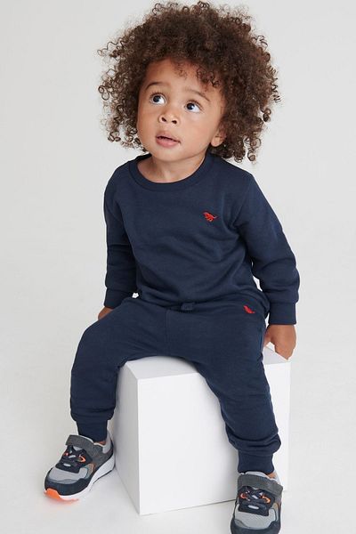 Next Baby Baby 100% Cotton Navy Blue Sweatshirt Jogger Top and Bottom Set