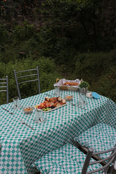 Nanteks Picnic Floor Table and Tablecloth Set - 160x160+4x45