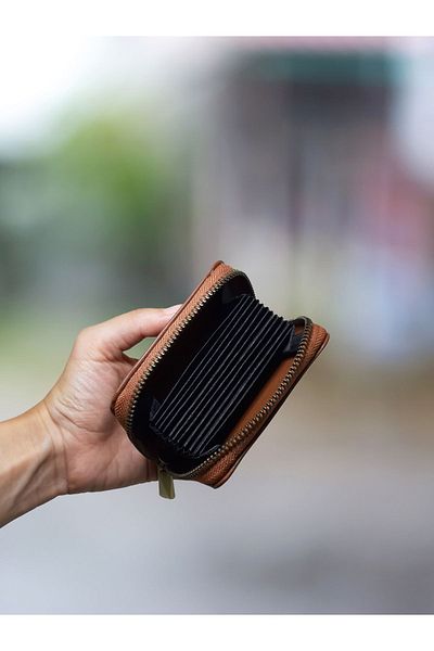 yedideri Θήκη για κάρτα πορτοφολιού Unisex Accordion - Γνήσιο δέρμα με ύφασμα εσωτερικά
