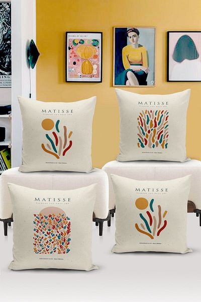 Bertille Home Art Series Double Sided Digital Printed 4-Piece Throw Pillow Case Set (Art Cover Set)