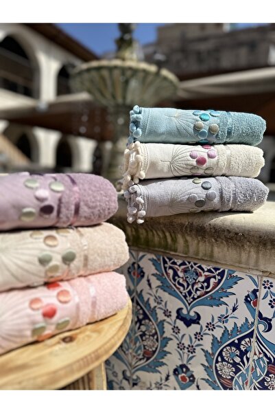 A.Z.H. Annem Orkidem - 3D вишивка з помпонами 50x90 см рушник для рук і обличчя з кучерявою текстурою, набір з 6 штук