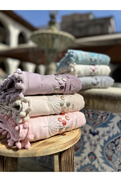 A.Z.H. Annem Orkidem - 3D вишивка з помпонами 50x90 см рушник для рук і обличчя з кучерявою текстурою, набір з 6 штук