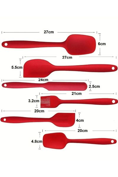 FAYA HOME Red Set of 6 Silicone Fireproof Kitchen Pastry Silicone Egg Brush Spoon Knife Spatula Set