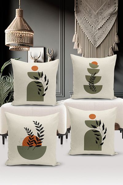 Bertille Home Minimalist Series Double Sided Digital Printed 4-Piece Throw Pillow Case Set (Minimalist Cover Set)
