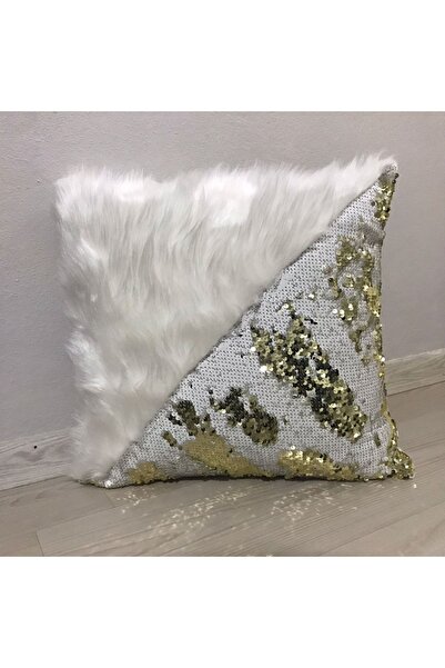 YILMAZHOME Husă de pernă triunghiulară de pluș cu paiete