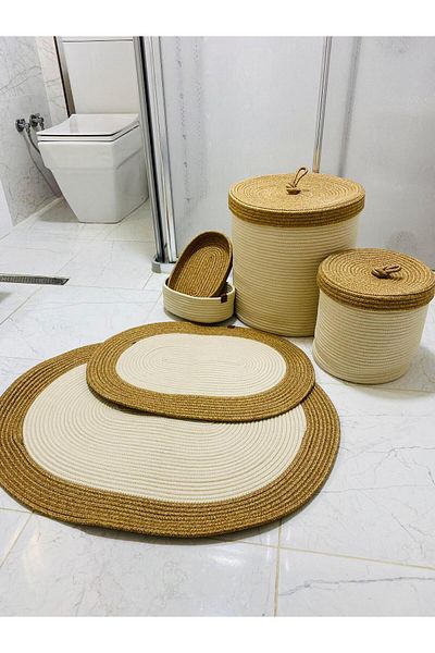 ModaCardin Σετ 6 πατάκια μπάνιου από γιούτα και άχυρο - Σκανδιναβικό πατάκι σε στυλ Bohemian