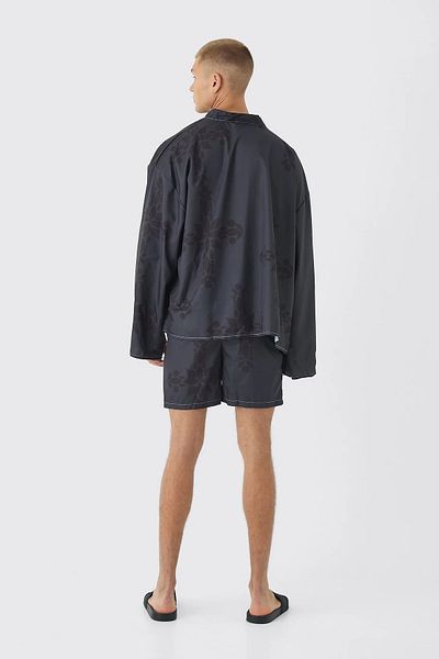 coho moda Long and Short Sleeve Graphic Print Kimono/Kaftan Shirt