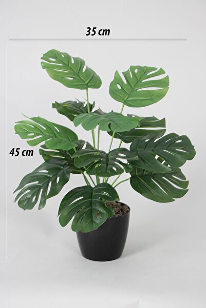 Yapay Çiçek Deposu Yapay Devetabanı(monstera) Bitkisi Siyah Saksıda 45 cm