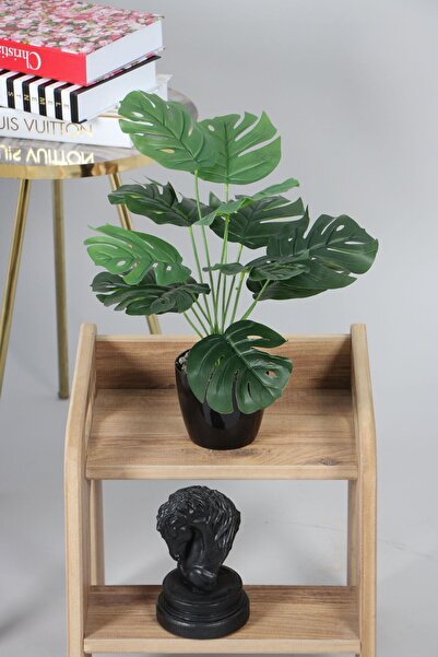 Yapay Çiçek Deposu Yapay Devetabanı(monstera) Bitkisi Siyah Saksıda 45 cm