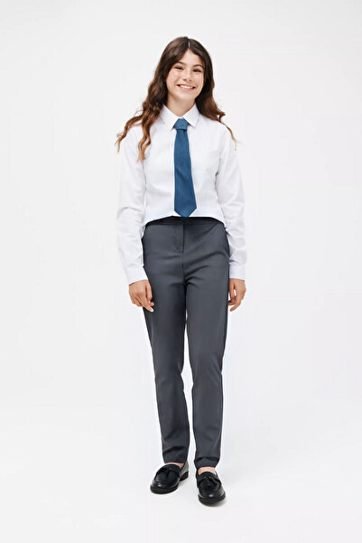 YAKAMEL Kız Çocuk Gri Esnek Belli Likralı Kaliteli Kumaş Okul Pantolonu