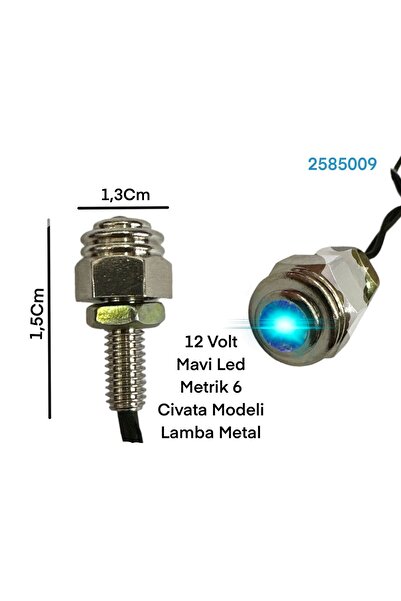 gcstore 2 Adet 12 Volt  Mavi 6MM Metal Civata Dekor Led Lamba İç ve Dış uyumlu