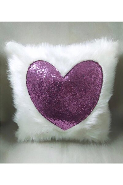 YILMAZHOME غطاء وسادة على شكل قلب من القطيفة - (قلب أبيض من القطيفة الوردية)