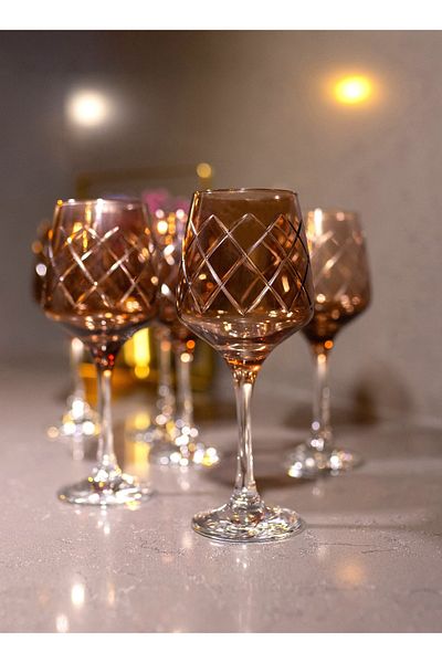 sudeka 295cc Colored Crystal Cut Glass Cup - 6 Pieces