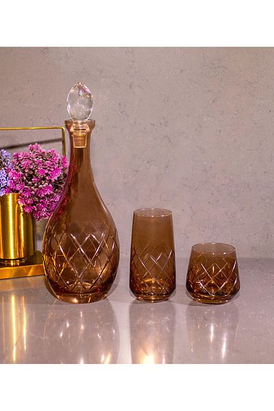 sudeka Colorful Crystal Cut Glass Water Set for 12 People - 25 Pieces