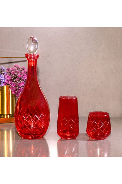 sudeka Colorful Crystal Cut Glass Water Set for 12 People - 25 Pieces
