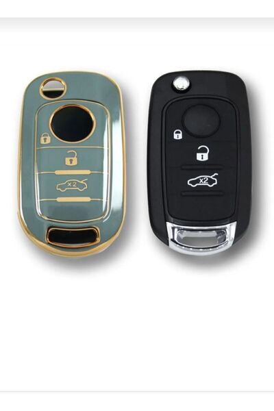 GMA KEYS Carcasa Nano Key cu 3 butoane Fiat Egea - Aur Gri, prima calitate