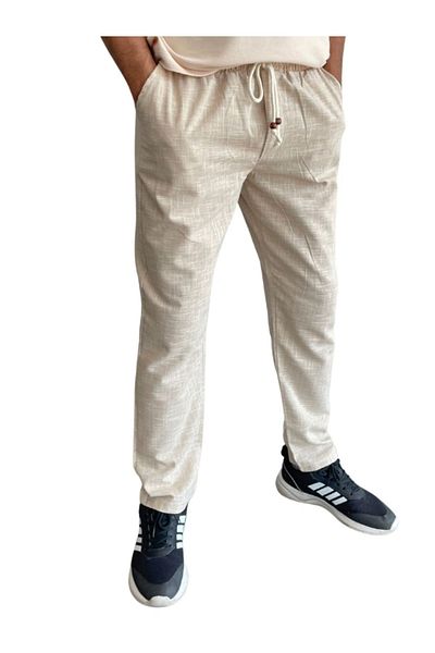 Enoteks Comfortable Fit Elastic Waist Cotton Linen Flared Men's Trousers Brown