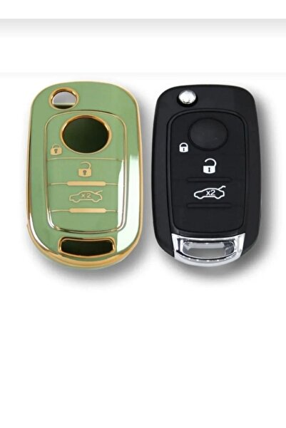 GMA KEYS Husă pentru chei Fiat Egea Green Gold Nano - 3 butoane, bas, prima calitate