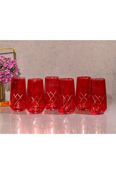 sudeka 6 Parça Kristal Kesme Renkli Cam Bardak 480cc