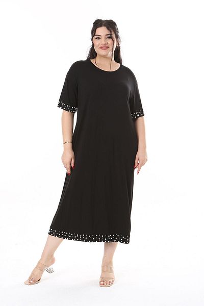 Şans Μαύρο Lycra Viscose Plus Size Φόρεμα - Pearl Detailed 65N38170