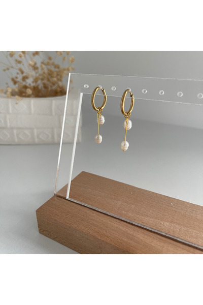 ORFE JEWELRY Gerçek Doğal İncili Çelik Küpe