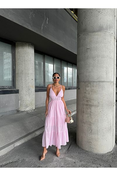 Ekim Store Rochie maxi cu bretele - Detaliu volant