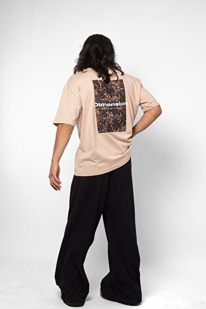 Sekizbiraltı Μπλουζάκι με Leopard Pattern 24/1 Dimension Printed Unisex Beige Oversize