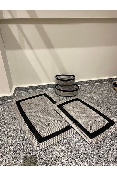 MaVaux Σετ ψάθινο πατάκι μπάνιου Venice Jute - Σετ μπάνιου 4 τεμαχίων