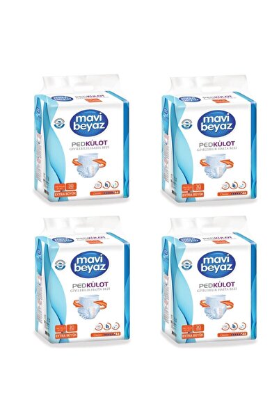 Mavi beyaz Ped Külot Yetişkin Hasta Bezi Extra Büyük Boy-xlarge 30 Lu 4 Paket 120 Kullanım