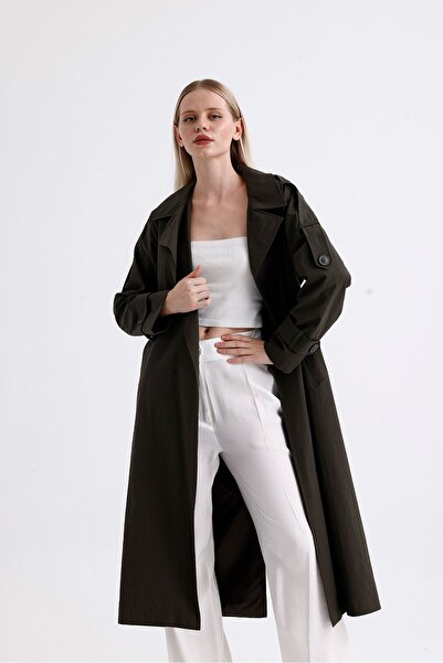 DOLCEBELLA Kadın Fleto Cepli Haki Trençkot