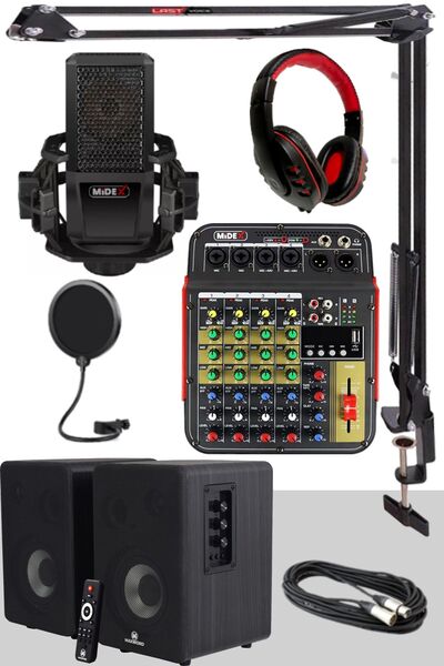Midex Impressive Paket-2 Stüdyo Ekipmanları Kayıt Seti (monitör Mikrofon Miks...