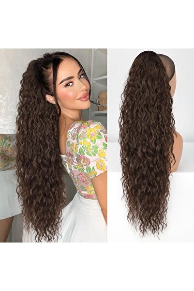 AKOLİFE Păr de coadă de cal cu cataramă ondulată maro ciocolată - coadă de cal afro