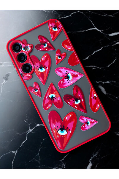 Merwish Galaxy S23 Fe Compatible Hearts Pattern Camera Protected Hux Tpu Silicone Case Cover Red