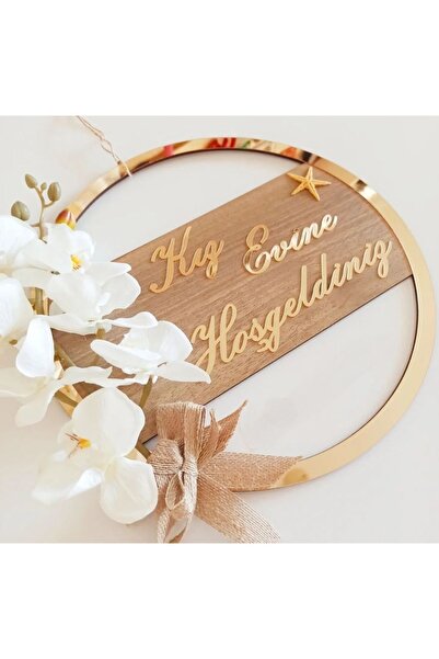 Ebruli Sanat Tasarım مرحبًا بكم في زينة باب المنزل للفتيات بزخرفة الأوركيد المكتوبة من الخشب والبليكسي