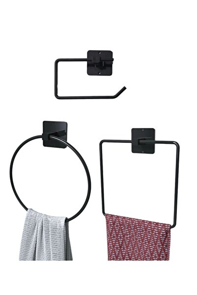Patulya Aksesuar Adhesive Toilet Paper Holder + Square And Round Towel Holder...