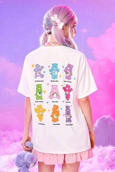 Rbgstore Beyaz Unisex Sırt Baskılı Care Bears T-Shirt-L