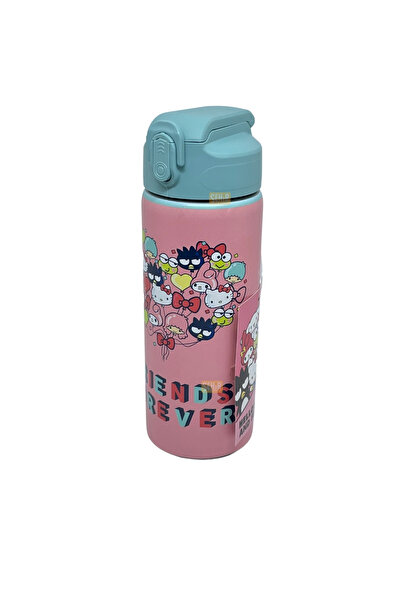 WİGGLE Wiggle 600ml Hello Kitty Lisanslı Pipetli Kilitlenebilir Kapak Paslanmaz Çelik Termos Matara Pembe