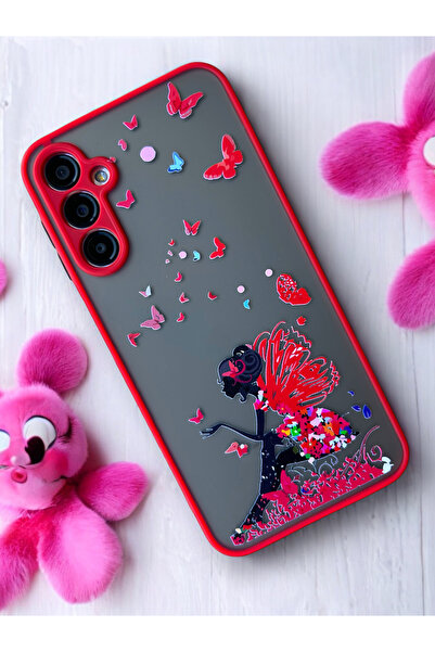 Merwish Galaxy S23 Fe Compatible Butterfly Woman Patterned Camera Protected Hux Tpu Silicone Case Red