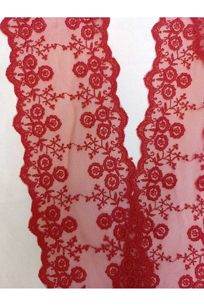 ÖZPAŞ TEKSTİL VE AKSESUAR 13 cm X 2 Mt Red Lace Tulle Floral Intermediate