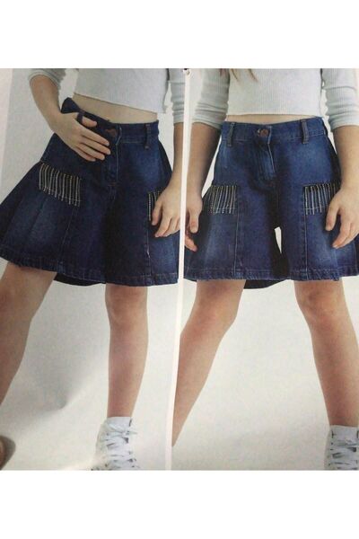 Kids kot şort etek denim