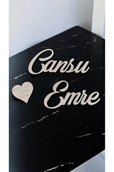 Cyz Home Gümüş Pleksi isimlik 2 Adet isim 1 Adet Kalpli Damat Kahvesi (AÇIKLA...