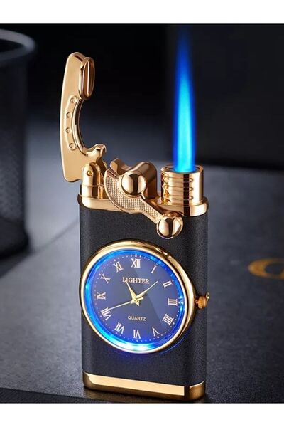 Genel Markalar Sevgiliye Özel Saatli Çakmak Yandan Kollu Turbo Rüzgarda Sönmez Metal Gövde Şık Tasarım