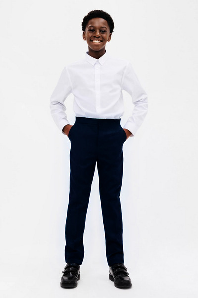 OKULCUBABA Момчешки тъмносини модерни училищни панталони - удобни, с еластичн...