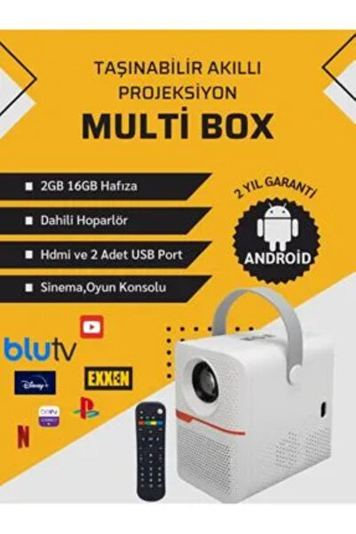 multibox T6 Promax Android Projektör Wifi Bluetooth 240 Inç Ekran Yansıtma Dahili Hoparlör
