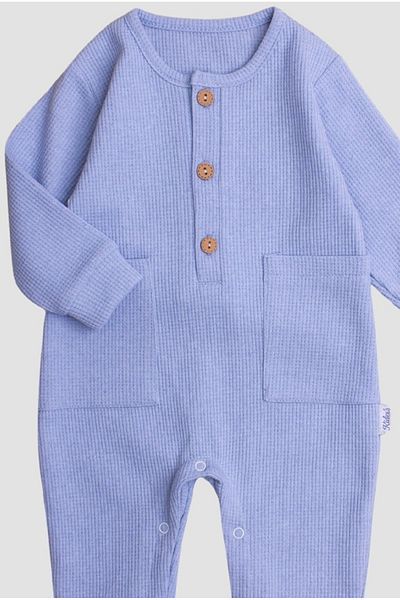 Chicsy Baby Cotton Baby Jumpsuit with Waffle Image - Wooden Button