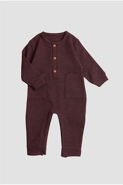 Chicsy Baby Cotton Baby Jumpsuit with Waffle Image - Wooden Button