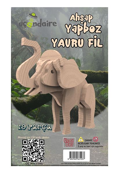 Uçandaire Wooden 3d Jigsaw Puzzle 19 Piece Baby Elephant