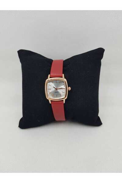ESRADA QUARTZ Retro Minimal Vintage Deri Kordon Kadın Kol Saati Kırmızı