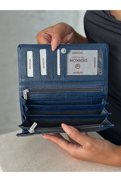 DERKON Dark Blue Women's Wallet with Plenty of Eyes